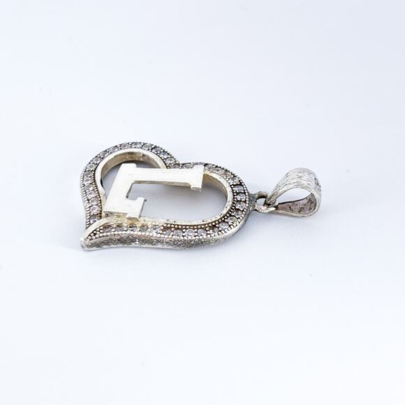 Sterling Silver Initial L Heart Pendant | Cubic Zirconia Heart | Gift for Her - Picture 3 of 7